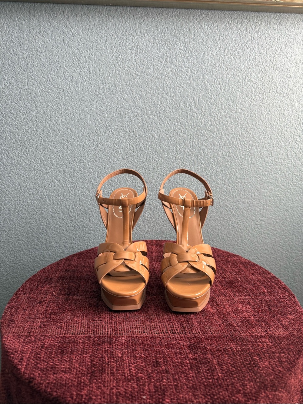 Yves Saint Laurent Tan Leather Woven Platform Sandals